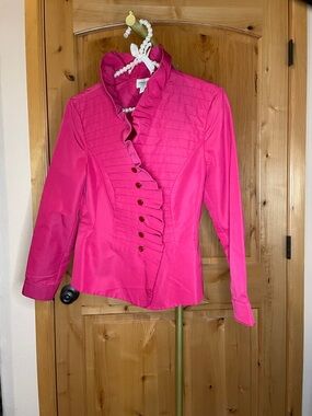 Armani Collezioni Hot Pink Ruffled Pleat-Front Blazer Size 8